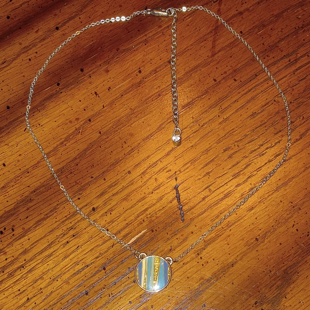 Enamel Stripes Circle Vintage Necklace